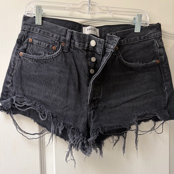 Agolde Pants - Agolde Black Distressed High-Rise Denim Cutoff Shorts